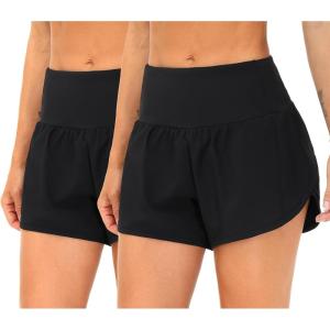 imageTHE GYM PEOPLE 2 Pack Womens High Waisted Running Shorts with Zipper Pockets Liner Quick Dry Athletic Workout ShortsBlackBlack