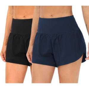 imageTHE GYM PEOPLE 2 Pack Womens High Waisted Running Shorts with Zipper Pockets Liner Quick Dry Athletic Workout ShortsBlackBlue
