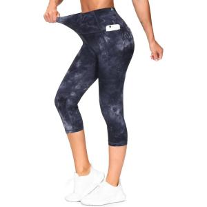 imageTHE GYM PEOPLE Tummy Control Workout Capris Leggings with Pockets High Waist Athletic Yoga Pants for Women Running HikingBlackDark GreyWhite