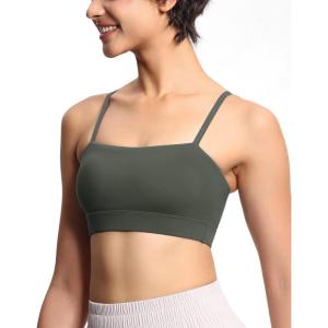 imageTHE GYM PEOPLE Womens Adjustable Spaghetti Strap Sports Bras Wirefree Workout Tops with Removable PaddedBean Brown
