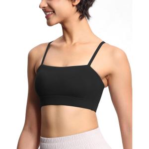 imageTHE GYM PEOPLE Womens Adjustable Spaghetti Strap Sports Bras Wirefree Workout Tops with Removable PaddedBlack