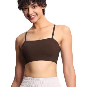 imageTHE GYM PEOPLE Womens Adjustable Spaghetti Strap Sports Bras Wirefree Workout Tops with Removable PaddedBrown