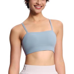 imageTHE GYM PEOPLE Womens Adjustable Spaghetti Strap Sports Bras Wirefree Workout Tops with Removable PaddedDenim Blue