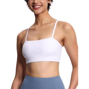 imageTHE GYM PEOPLE Womens Adjustable Spaghetti Strap Sports Bras Wirefree Workout Tops with Removable PaddedWhite