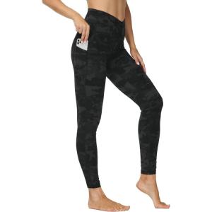imageTHE GYM PEOPLE Womens Cross Waist Workout Leggings Tummy Control High Waisted Athletic Yoga Pants with PocketsBlack Camo