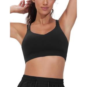 imageTHE GYM PEOPLE Womens Double Spaghetti Strap Sports Bras Supportive Strappy Workout Bra with PaddedBlack