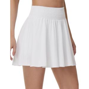 imageTHE GYM PEOPLE Womens Flowy Tennis Skorts High Waisted Pleated Athletic Golf Skirts Builtin Shorts with PocketsOffwhite