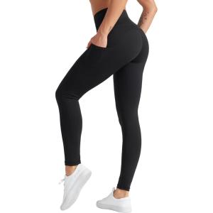 imageTHE GYM PEOPLE Womens High Waist Yoga Pants Soft Tummy Control Athletic Workout Leggings with Deep PocketsBlack