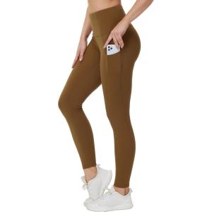 imageTHE GYM PEOPLE Womens High Waist Yoga Pants Soft Tummy Control Athletic Workout Leggings with Deep PocketsBrown