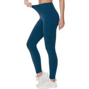 imageTHE GYM PEOPLE Womens High Waist Yoga Pants Soft Tummy Control Athletic Workout Leggings with Deep PocketsDark Blue Green