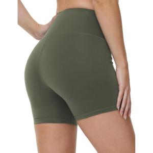 imageTHE GYM PEOPLE Womens High Waist Yoga Workout Shorts Tummy Control Fitness Athletic Running Compression ShortsOlive Green