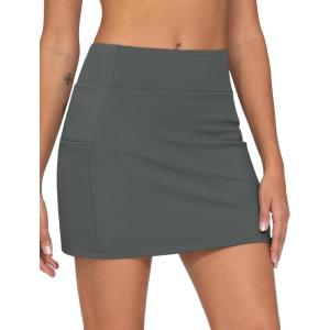 imageTHE GYM PEOPLE Womens High Waisted Golf Skorts Tennis Mini Athletic Active Skirts Builtin Shorts with 3 PocketsDark Grey