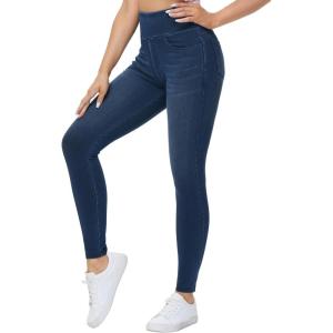 imageTHE GYM PEOPLE Womens High Waisted Jeggings Pants Stretchy Tummy Control Skinny Jean Leggings with PocketsDark Blue
