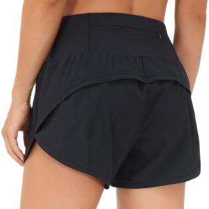 imageTHE GYM PEOPLE Womens High Waisted Running Shorts Quick Dry Athletic Workout Shorts with Mesh Liner Zipper PocketsBlack