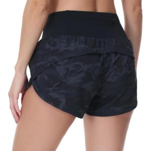 imageTHE GYM PEOPLE Womens High Waisted Running Shorts Quick Dry Athletic Workout Shorts with Mesh Liner Zipper PocketsBlack Grey Camo