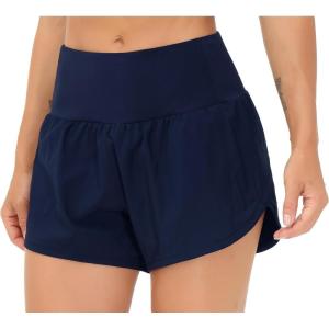 imageTHE GYM PEOPLE Womens High Waisted Running Shorts Quick Dry Athletic Workout Shorts with Mesh Liner Zipper PocketsBlue