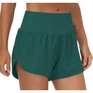 imageTHE GYM PEOPLE Womens High Waisted Running Shorts Quick Dry Athletic Workout Shorts with Mesh Liner Zipper PocketsDark Green
