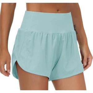 imageTHE GYM PEOPLE Womens High Waisted Running Shorts Quick Dry Athletic Workout Shorts with Mesh Liner Zipper PocketsLight Blue