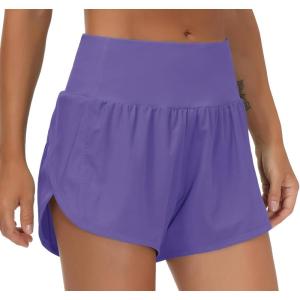 imageTHE GYM PEOPLE Womens High Waisted Running Shorts Quick Dry Athletic Workout Shorts with Mesh Liner Zipper PocketsLight Purple