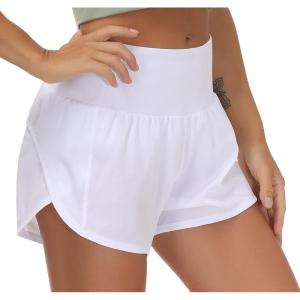 imageTHE GYM PEOPLE Womens High Waisted Running Shorts Quick Dry Athletic Workout Shorts with Mesh Liner Zipper PocketsWhite