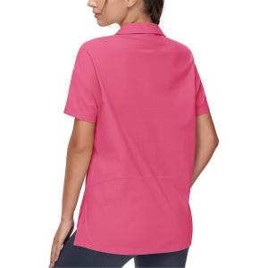 imageTHE GYM PEOPLE Womens Loose fit Workout Polo Shirts Back Short Sleeve V Neck Tees Tops with Side SlitsBright Pink
