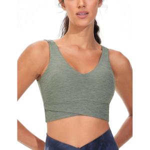 imageTHE GYM PEOPLE Womens Padded Sports Bra VNeck Wireless Stretchy Workout Crop Tops with Cross Hem Soft Yoga BrasGrey Green Heather