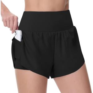 imageTHE GYM PEOPLE Womens Quick Dry Running Shorts Mesh Liner High Waisted Tennis Workout Shorts Zipper PocketsBlack