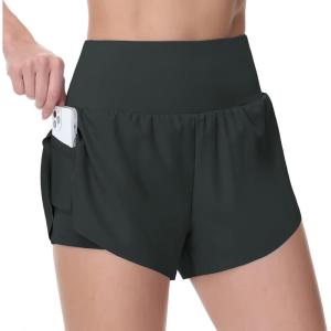 imageTHE GYM PEOPLE Womens Quick Dry Running Shorts Mesh Liner High Waisted Tennis Workout Shorts Zipper PocketsDark Grey