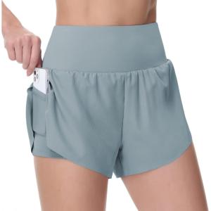 imageTHE GYM PEOPLE Womens Quick Dry Running Shorts Mesh Liner High Waisted Tennis Workout Shorts Zipper PocketsDenim Blue