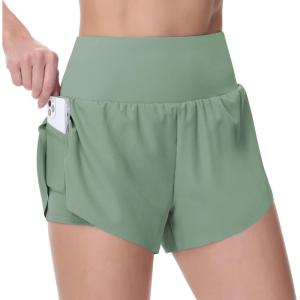 imageTHE GYM PEOPLE Womens Quick Dry Running Shorts Mesh Liner High Waisted Tennis Workout Shorts Zipper PocketsJasmine Green