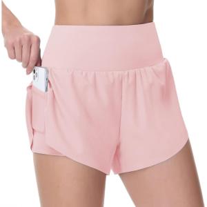 imageTHE GYM PEOPLE Womens Quick Dry Running Shorts Mesh Liner High Waisted Tennis Workout Shorts Zipper PocketsPink