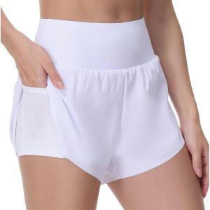 imageTHE GYM PEOPLE Womens Quick Dry Running Shorts Mesh Liner High Waisted Tennis Workout Shorts Zipper PocketsWhite