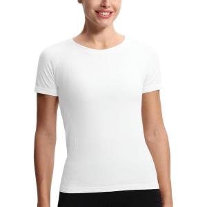 imageTHE GYM PEOPLE Womens Seamless Workout TShirts Short Sleeve Slim Fit Shirts Breathable Running Tee TopsWhite