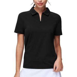 imageTHE GYM PEOPLE Womens Short Sleeve Polo Shirts Zip Up Quick Dry Breathable Collared Golf Workout TopsBlack