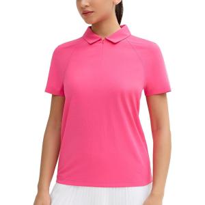 imageTHE GYM PEOPLE Womens Short Sleeve Polo Shirts Zip Up Quick Dry Breathable Collared Golf Workout TopsBright Pink