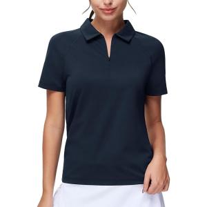 imageTHE GYM PEOPLE Womens Short Sleeve Polo Shirts Zip Up Quick Dry Breathable Collared Golf Workout TopsNavy Blue