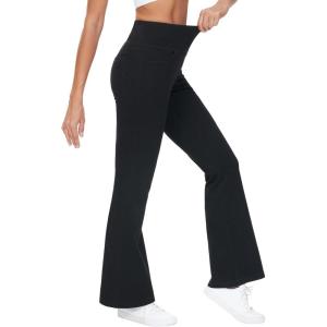 imageTHE GYM PEOPLE Womens Tummy Control Bell Bottom Jeans High Waisted Wide Leg Flare Pants Jeggings with PocketsBlack