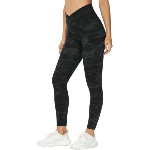 imageTHE GYM PEOPLE Womens V Cross Waist Yoga Leggings with High Waisted Tummy ControlBlack Camo