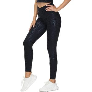 imageTHE GYM PEOPLE Womens V Cross Waist Yoga Leggings with High Waisted Tummy ControlBlack Leopard