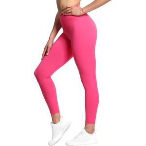 imageTHE GYM PEOPLE Womens V Cross Waist Yoga Leggings with High Waisted Tummy ControlBright Pink
