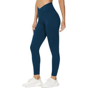 imageTHE GYM PEOPLE Womens V Cross Waist Yoga Leggings with High Waisted Tummy ControlDark Blue Green
