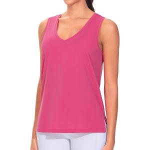 imageTHE GYM PEOPLE Womens V Neck Tank Tops Stretchy Loose Fit Sleeveless Workout Shirts Quick Dry Yoga Tops with Side SplitBright Pink