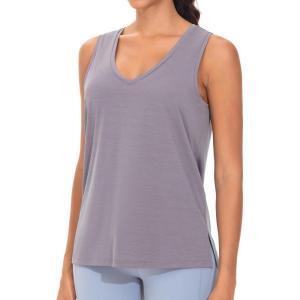 imageTHE GYM PEOPLE Womens V Neck Tank Tops Stretchy Loose Fit Sleeveless Workout Shirts Quick Dry Yoga Tops with Side SplitGrey Purple