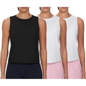 imageTHE GYM PEOPLE Womens Workout Tank Tops 3 Pack Quick Dry Athletic Running Sleeveless ShirtsBlackWhiteWhite