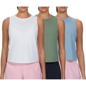 imageTHE GYM PEOPLE Womens Workout Tank Tops 3 Pack Quick Dry Athletic Running Sleeveless ShirtsWhiteGreenInk Blue