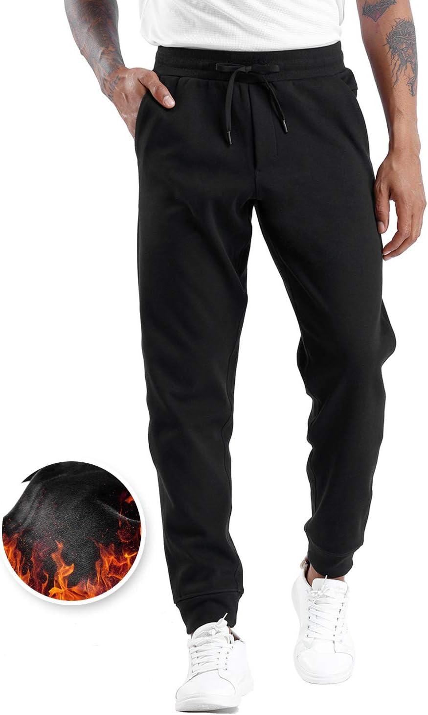 imageTHE GYM PEOPLE Mens Fleece Joggers Pants with Deep Pockets in Loosefit StyleFleece Lined Black