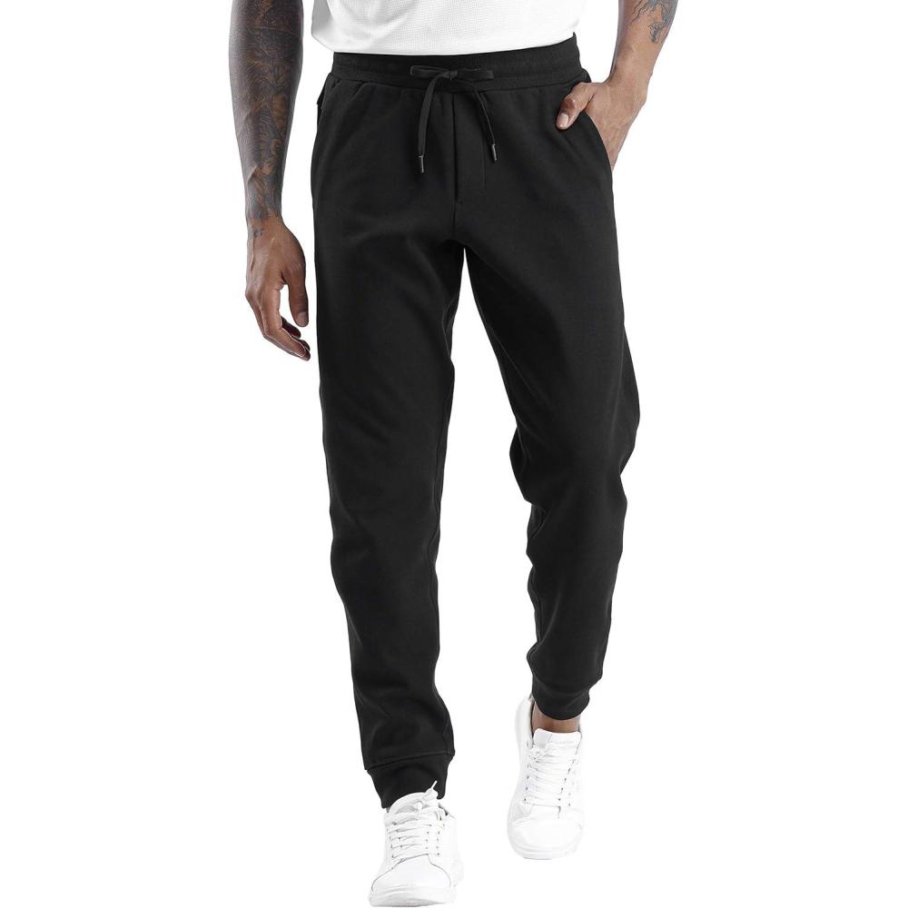 imageTHE GYM PEOPLE Mens Fleece Joggers Pants with Deep Pockets in Loosefit StyleFleece Lined Black