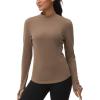 imageTHE GYM PEOPLE Fleece Mock Turtleneck Pullover Base Layer Shirts Long Sleeve Workout Tops with Thumb HoleBrown