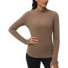 imageTHE GYM PEOPLE Fleece Mock Turtleneck Pullover Base Layer Shirts Long Sleeve Workout Tops with Thumb HoleBrown