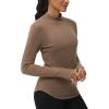 imageTHE GYM PEOPLE Fleece Mock Turtleneck Pullover Base Layer Shirts Long Sleeve Workout Tops with Thumb HoleBrown
